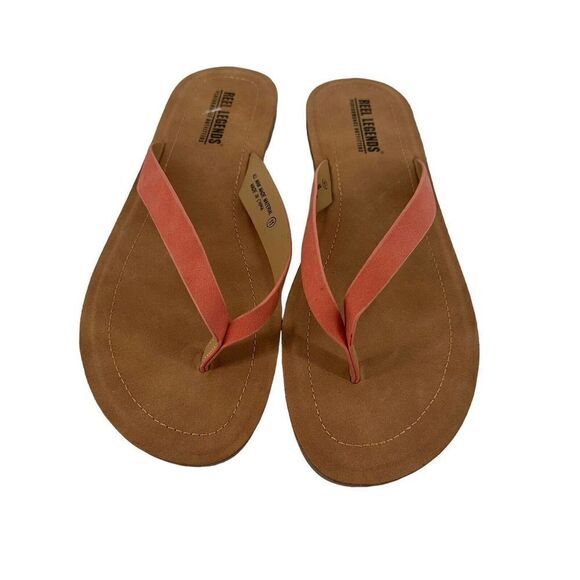 Reel Legends Thong Flip Flops Womens Size 11 Coral Orange Faux Leather Casual - Picture 3 of 6